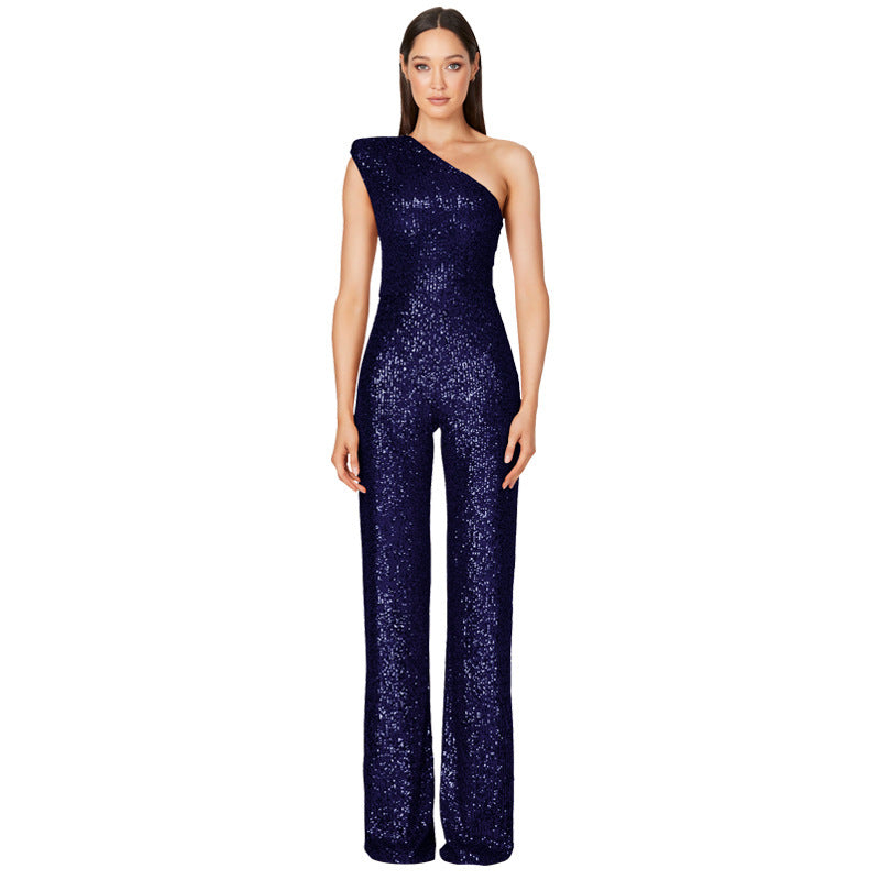 Diana – Ärmelloser Ein-Schulter-Pailletten-Jumpsuit