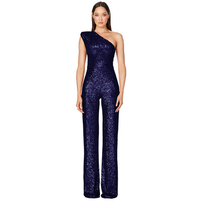 Diana – Ärmelloser Ein-Schulter-Pailletten-Jumpsuit