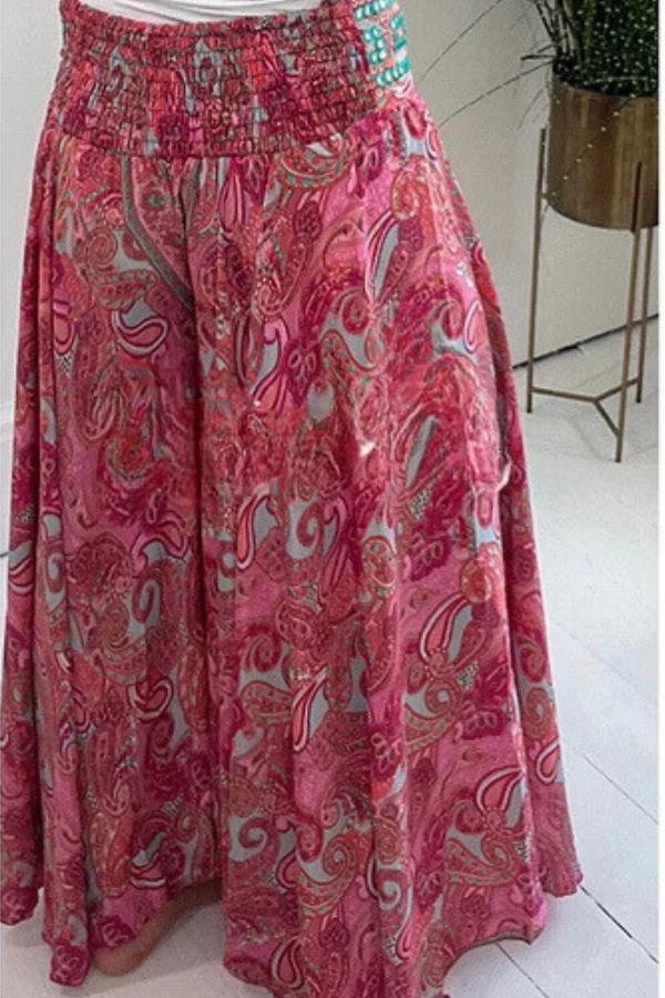 Eugenia® | Leichte Hose mit Ethno-Paisley-Print, elastischem Patchwork-Taillenbund und Taschen