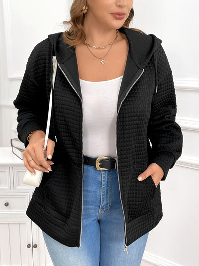 Schwarzer Strukturierter Kapuzenmantel - Nora