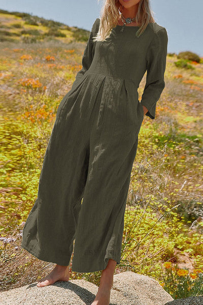 Lizzy® | Mehrfarbiger, lockerer, lässiger Overall mit weitem Bein und Rundhalsausschnitt