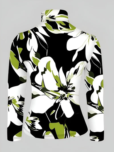 Risa | Sexy Floral Print High Neck Turtleneck Langarm T-Shirt