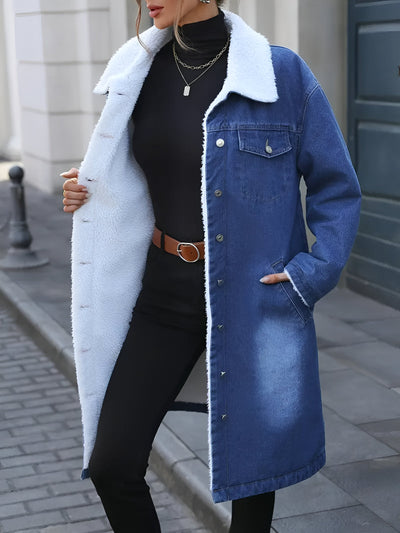 Liduvina | Elegante Mid-Länge Denimjacke mit Fleece-Futter