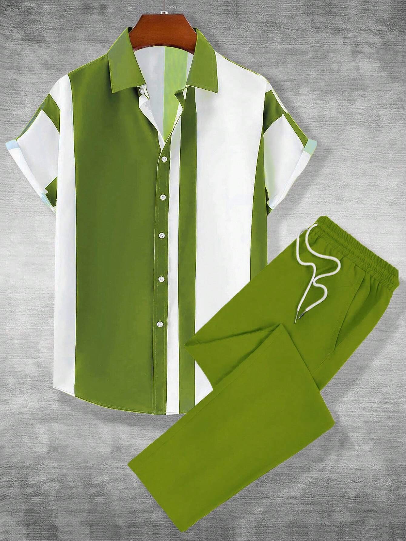 Timothy – Lässiger modischer gestreifter Kurzarmhemd-Hosenanzug