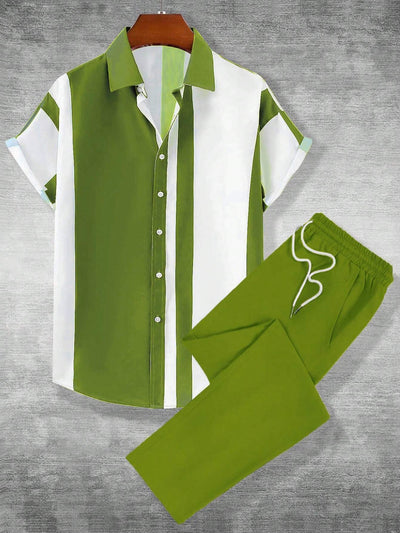 Timothy – Lässiger modischer gestreifter Kurzarmhemd-Hosenanzug