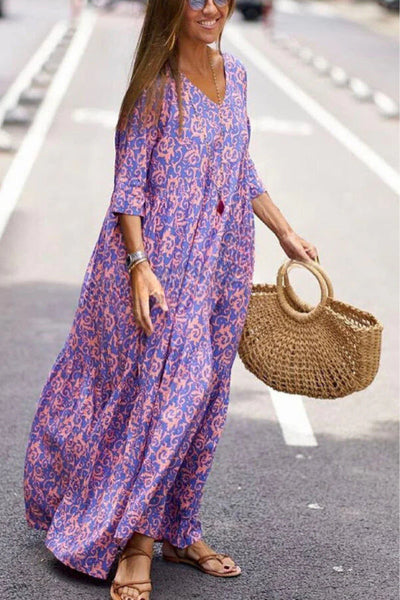 Valeria® | Modisches, bedrucktes Maxikleid mit halben Ärmeln, lockerem Swing-Stil