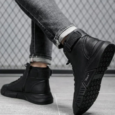 Brandon | Schwarze Leder-Schuhe mit hohem Schnitt