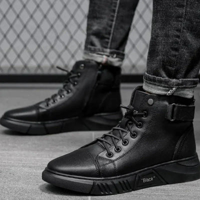 Brandon | Schwarze Leder-Schuhe mit hohem Schnitt
