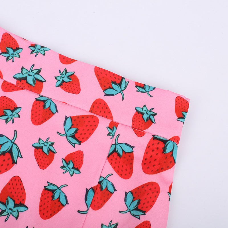 Joanne – Kirschdruck A-Linien-Minirock mit hohem Bund und Schlitz