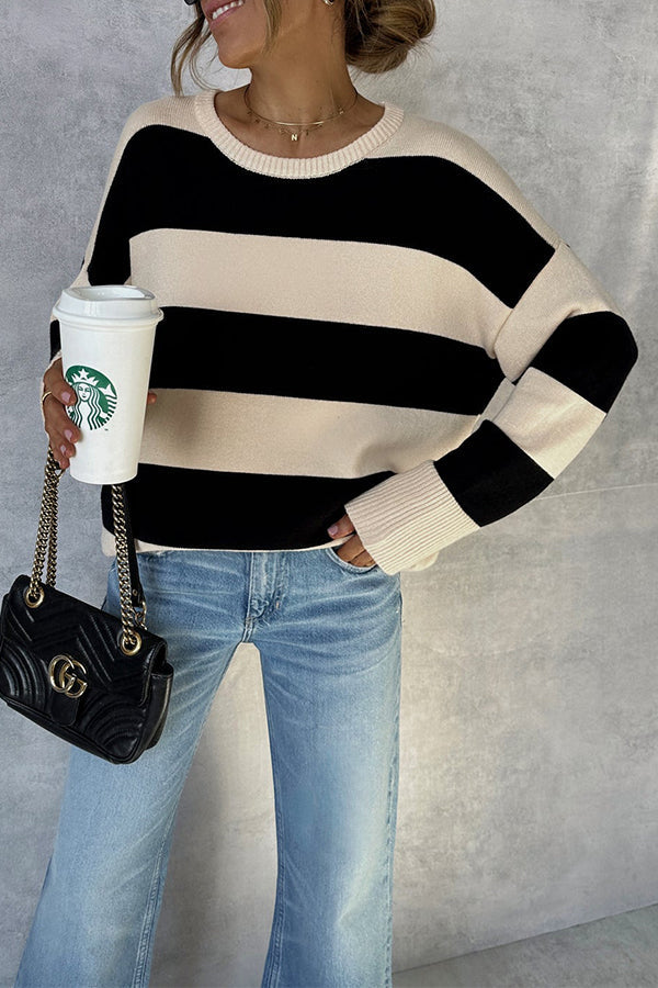 Anna® | Cremefarbener gestreifter Maxipullover