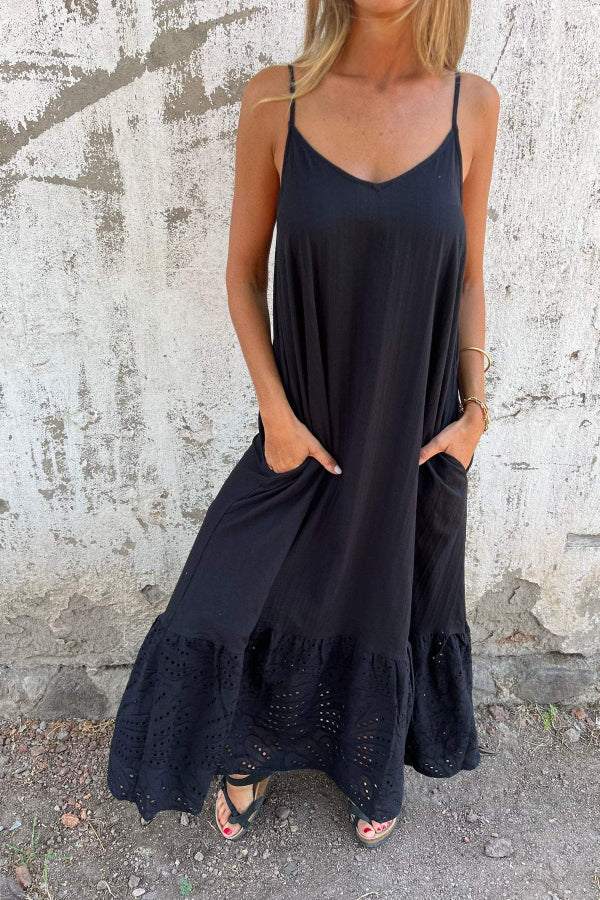 Laura® | Langes Strapskleid aus Baumwolle und Leinen