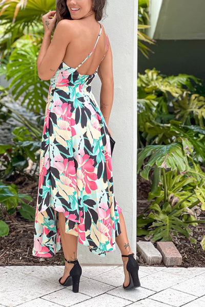 Rocío® | Schwarzes und grünes One-Shoulder-Midikleid aus Satin