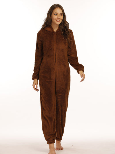 Reißverschluss Teddy-Jumpsuit mit Kapuze