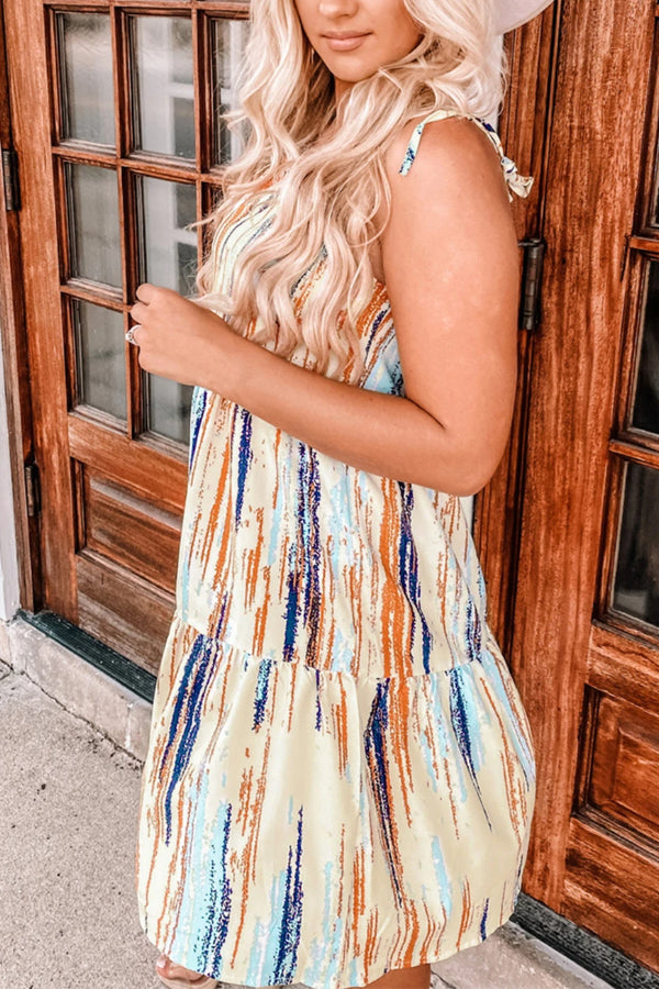 Imelda® | Mehrfarbiges, abstraktes Print-Kleid mit Spaghettiträgern und Schnürung an den Schultern