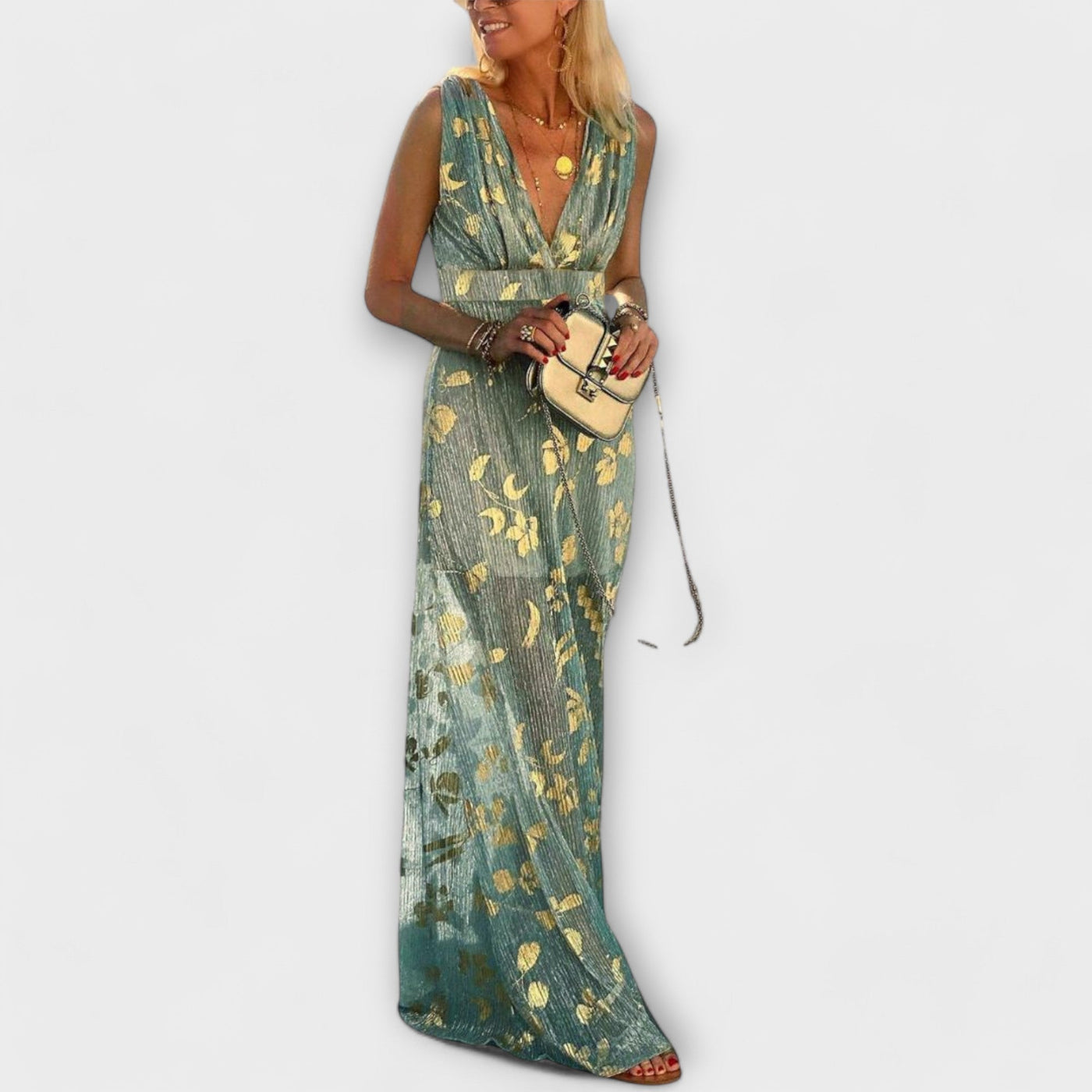 Festliches Kleid Damen mit V-Ausschnitt und Pailletten-Details für Warme Tage - Sittia