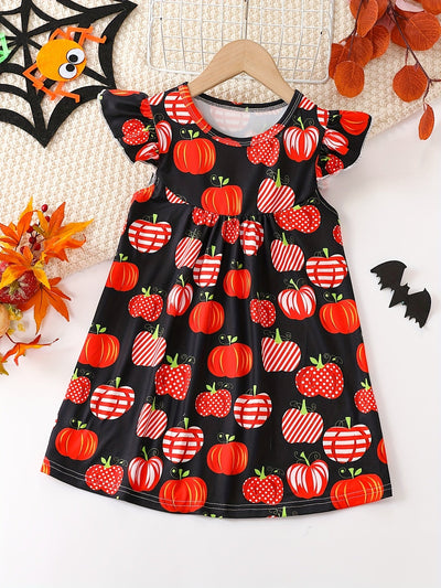 Mädchen Kleid mit niedlichem Cartoon-Allover-Print und Rüschenärmeln – Pink