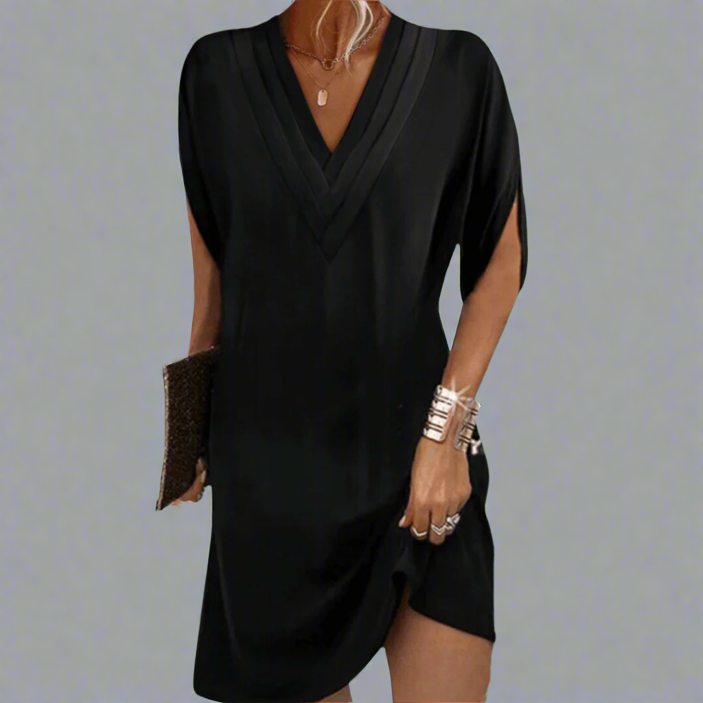 Anja| Elegantes V-Ausschnitt Damenkleid Aus Premiumstoff Für Festliche Anlässe