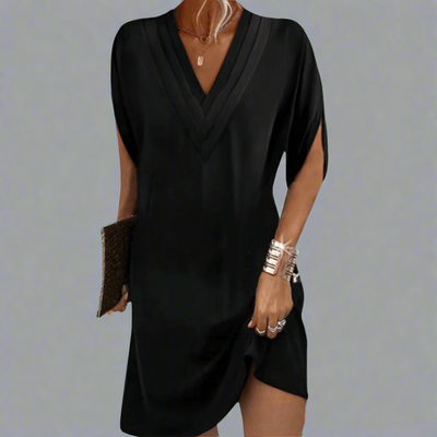 Anja| Elegantes V-Ausschnitt Damenkleid Aus Premiumstoff Für Festliche Anlässe