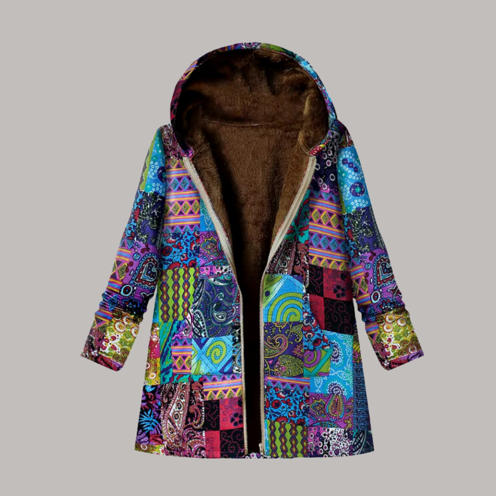 Gemütliche Patchwork-Kapuzenjacke für Frauen