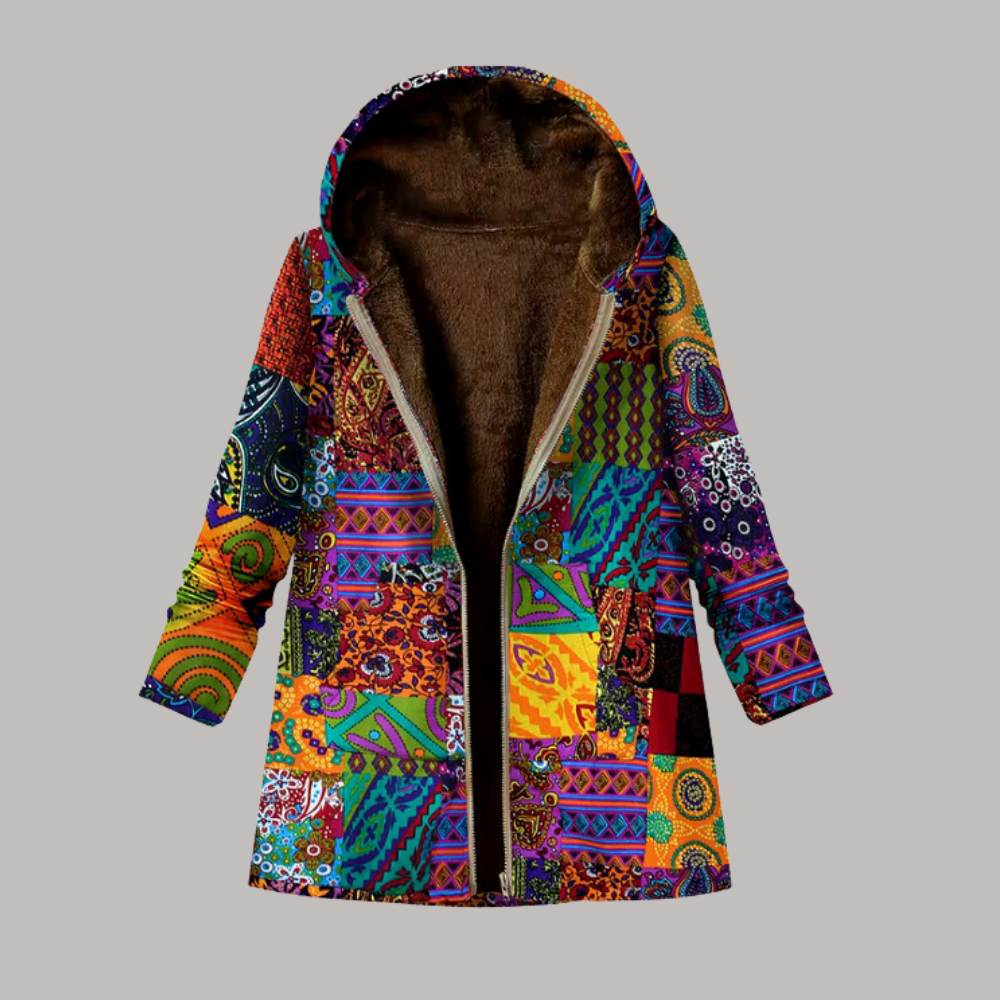 Gemütliche Patchwork-Kapuzenjacke für Frauen