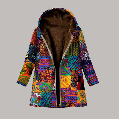 Gemütliche Patchwork-Kapuzenjacke für Frauen