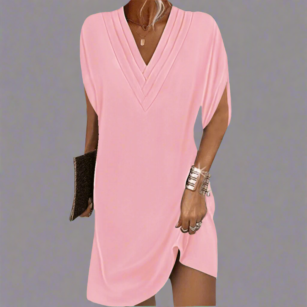 Anja| Elegantes V-Ausschnitt Damenkleid Aus Premiumstoff Für Festliche Anlässe