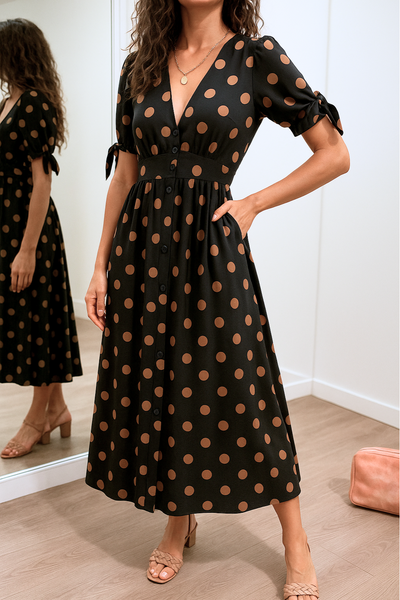 Brigitte™ | Elegantes Polka Dot Kleid mit V-Ausschnitt