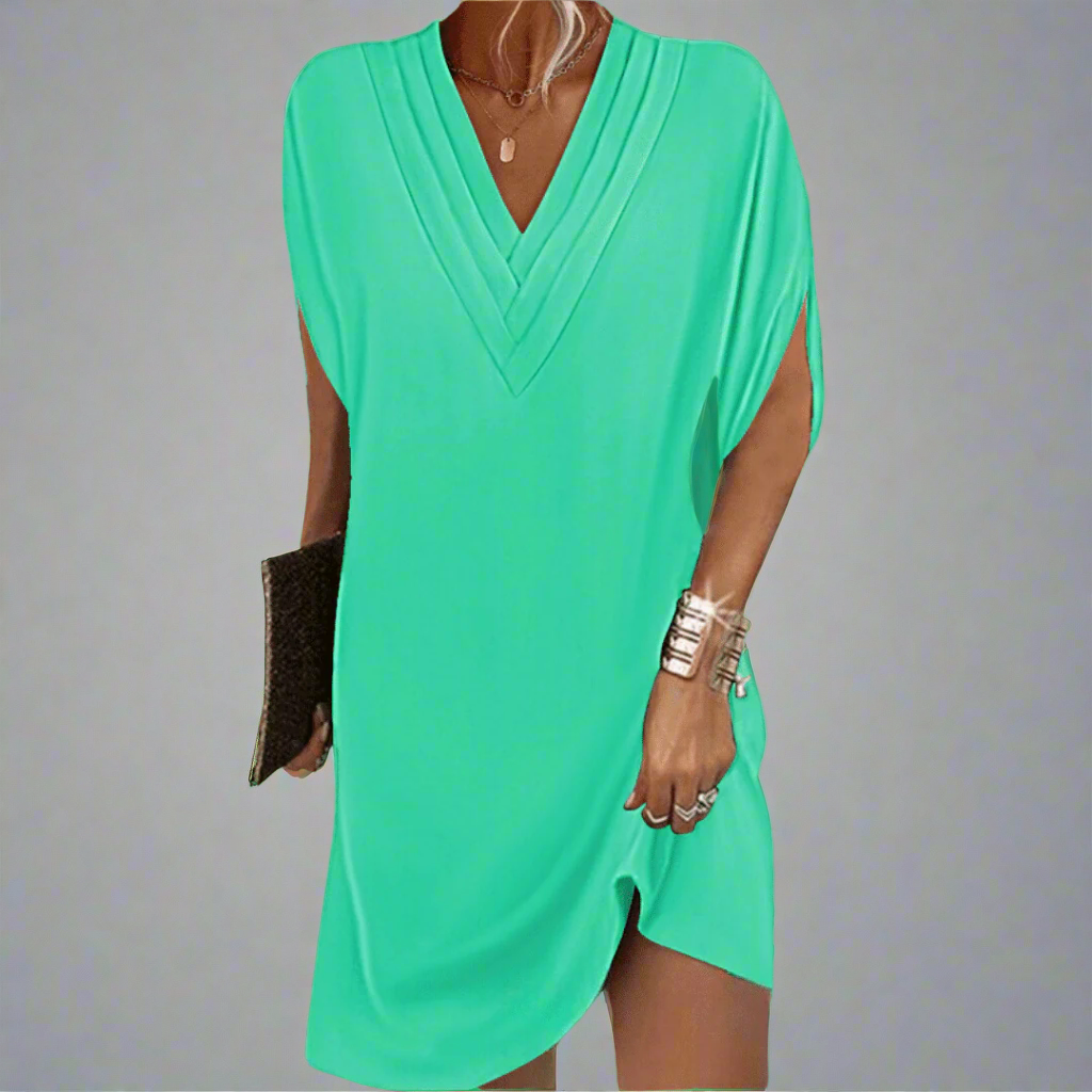 Anja| Elegantes V-Ausschnitt Damenkleid Aus Premiumstoff Für Festliche Anlässe