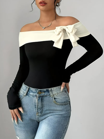 Marina | Schickes Off-Shoulder Bodysuit mit Schleifen-Detail