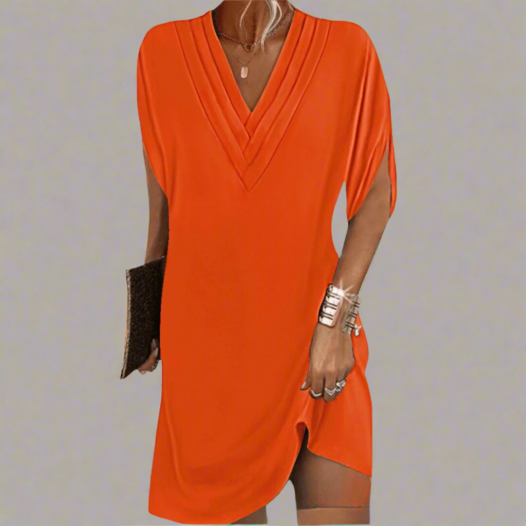 Anja| Elegantes V-Ausschnitt Damenkleid Aus Premiumstoff Für Festliche Anlässe