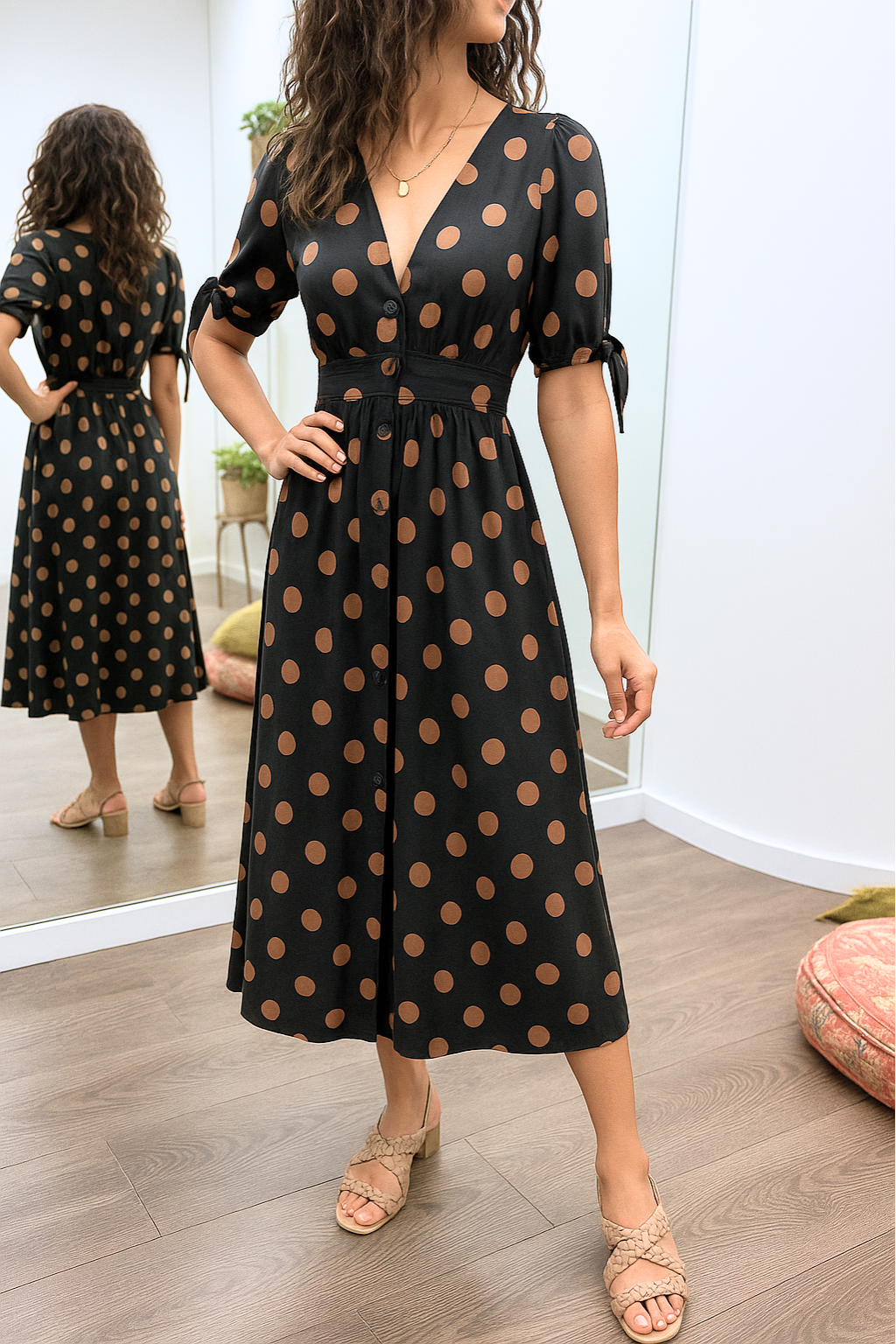 Brigitte™ | Elegantes Polka Dot Kleid mit V-Ausschnitt
