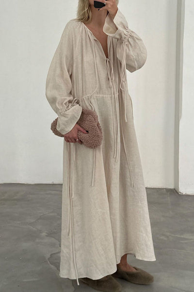 Esther® | Lässiges, lockeres Schnürkleid aus Baumwollleinen