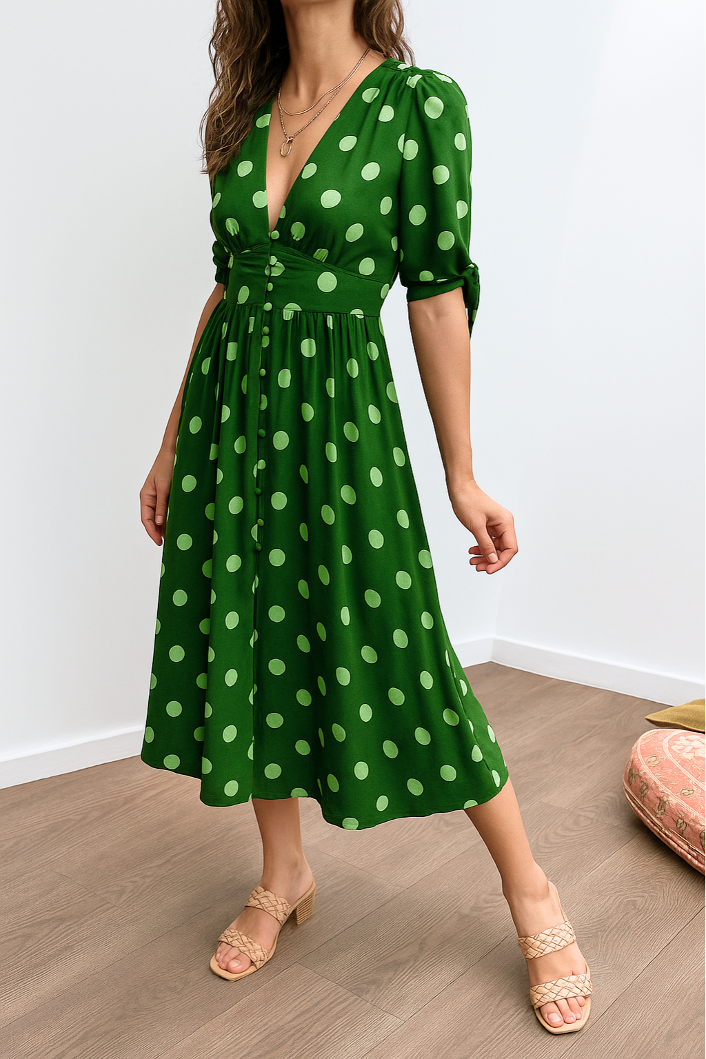 Brigitte™ | Elegantes Polka Dot Kleid mit V-Ausschnitt