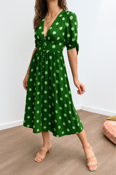 Brigitte™ | Elegantes Polka Dot Kleid mit V-Ausschnitt