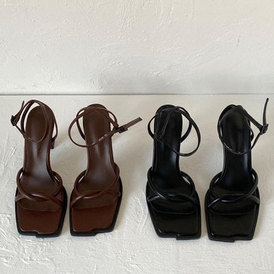 Rachael – Retro Stiletto Sandalen mit Offener Spitze und Hohem Absatz