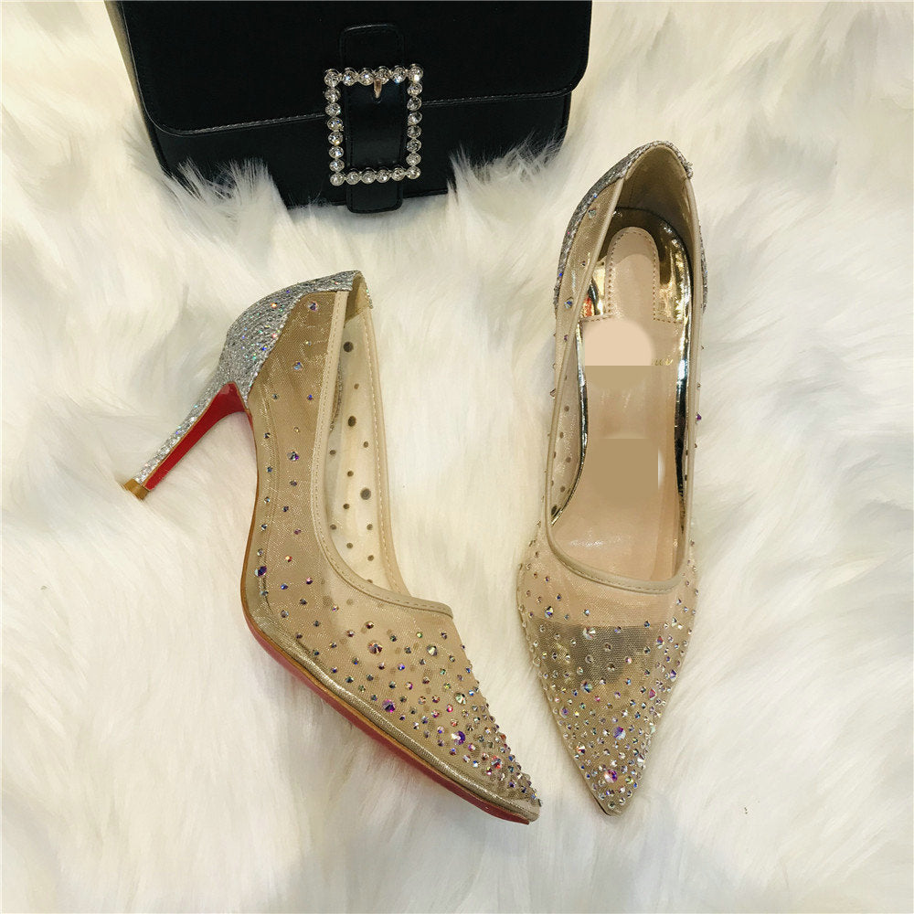 Betty – Transparente Damenschuhe mit Strass und Spitze