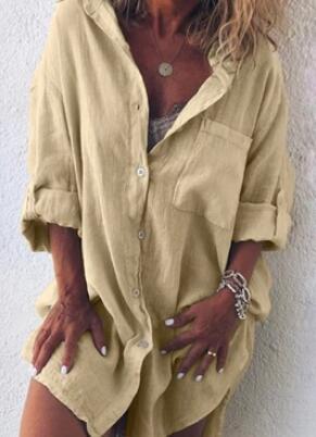 Diana – Lässige Leinen-Baumwollbluse in Unifarben