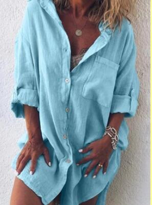 Diana – Lässige Leinen-Baumwollbluse in Unifarben