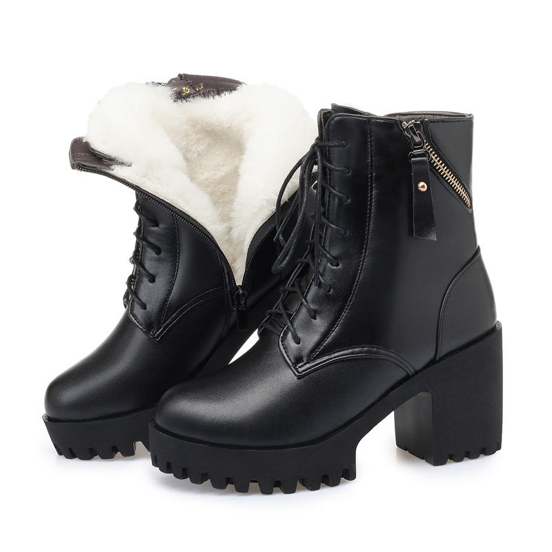 Lauren – Hochhackige Damenstiefel aus veganem Leder mit Wollfutter