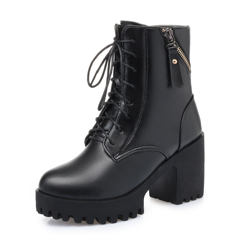 Lauren – Hochhackige Damenstiefel aus veganem Leder mit Wollfutter