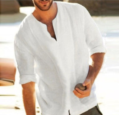 Frank – Herren T-Shirt aus Baumwolle und Leinen mit Fünf-Punkt-Ärmeln