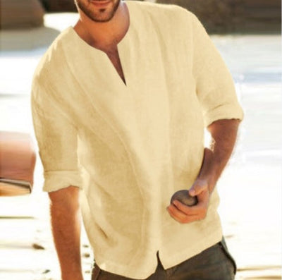 Frank – Herren T-Shirt aus Baumwolle und Leinen mit Fünf-Punkt-Ärmeln