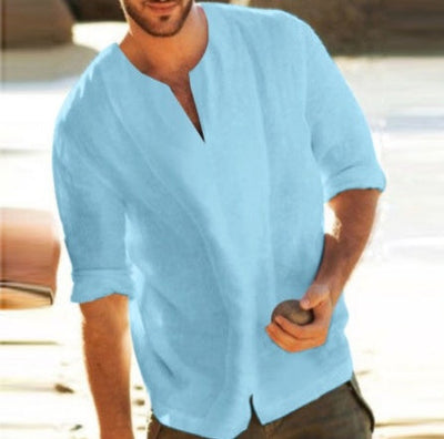 Frank – Herren T-Shirt aus Baumwolle und Leinen mit Fünf-Punkt-Ärmeln