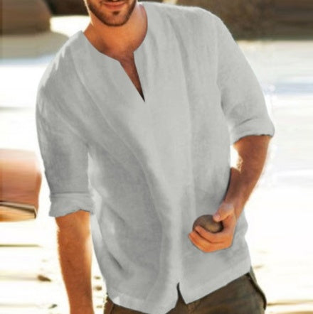 Frank – Herren T-Shirt aus Baumwolle und Leinen mit Fünf-Punkt-Ärmeln