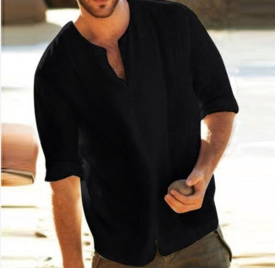 Frank – Herren T-Shirt aus Baumwolle und Leinen mit Fünf-Punkt-Ärmeln