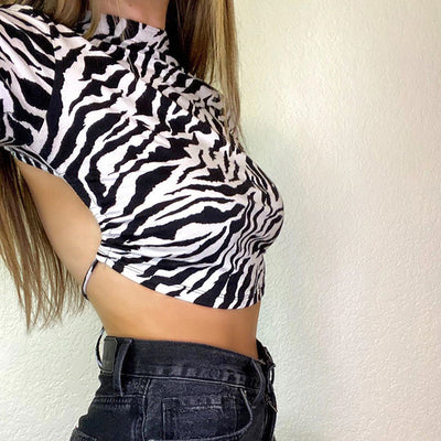 Rose – Rückenfreies Zebra-Print Crop-Top für Damen