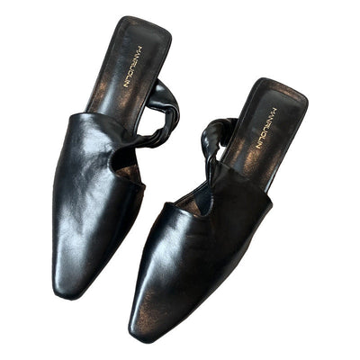 Janet – Modische Spitzer Zehenschlappen Damen Slip-On Mules Mittelabsatz