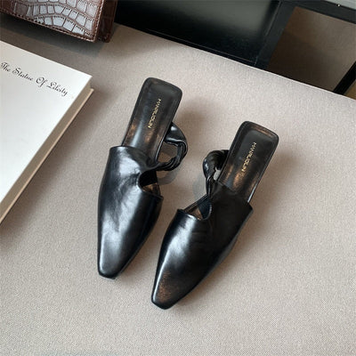 Janet – Modische Spitzer Zehenschlappen Damen Slip-On Mules Mittelabsatz