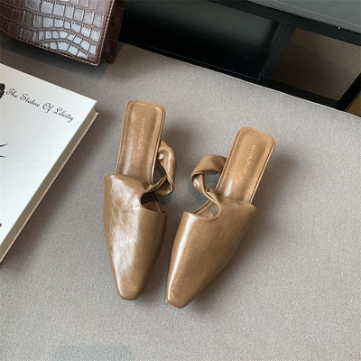 Janet – Modische Spitzer Zehenschlappen Damen Slip-On Mules Mittelabsatz