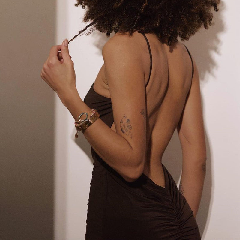 Louise – Langes Kleid mit Trägern und Halterneck